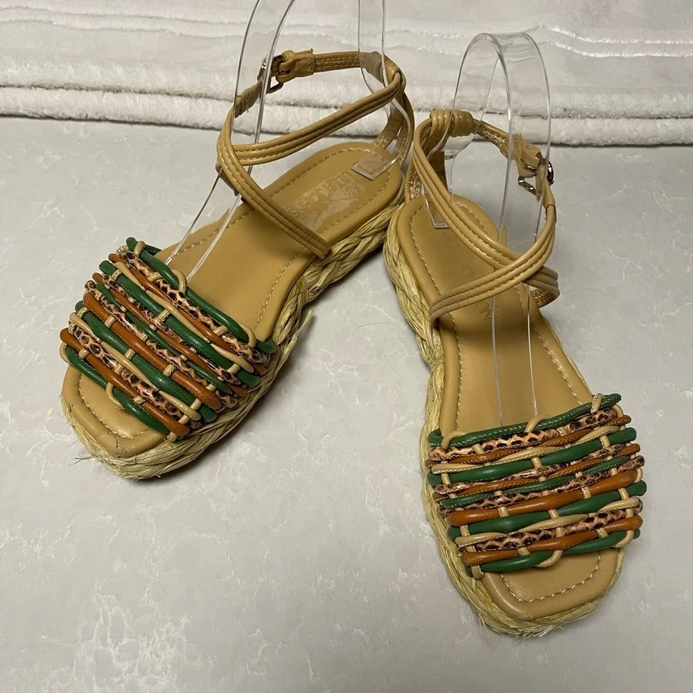 ULLA JOHNSON Ada Woven platform sandals. Multicolor woven leather